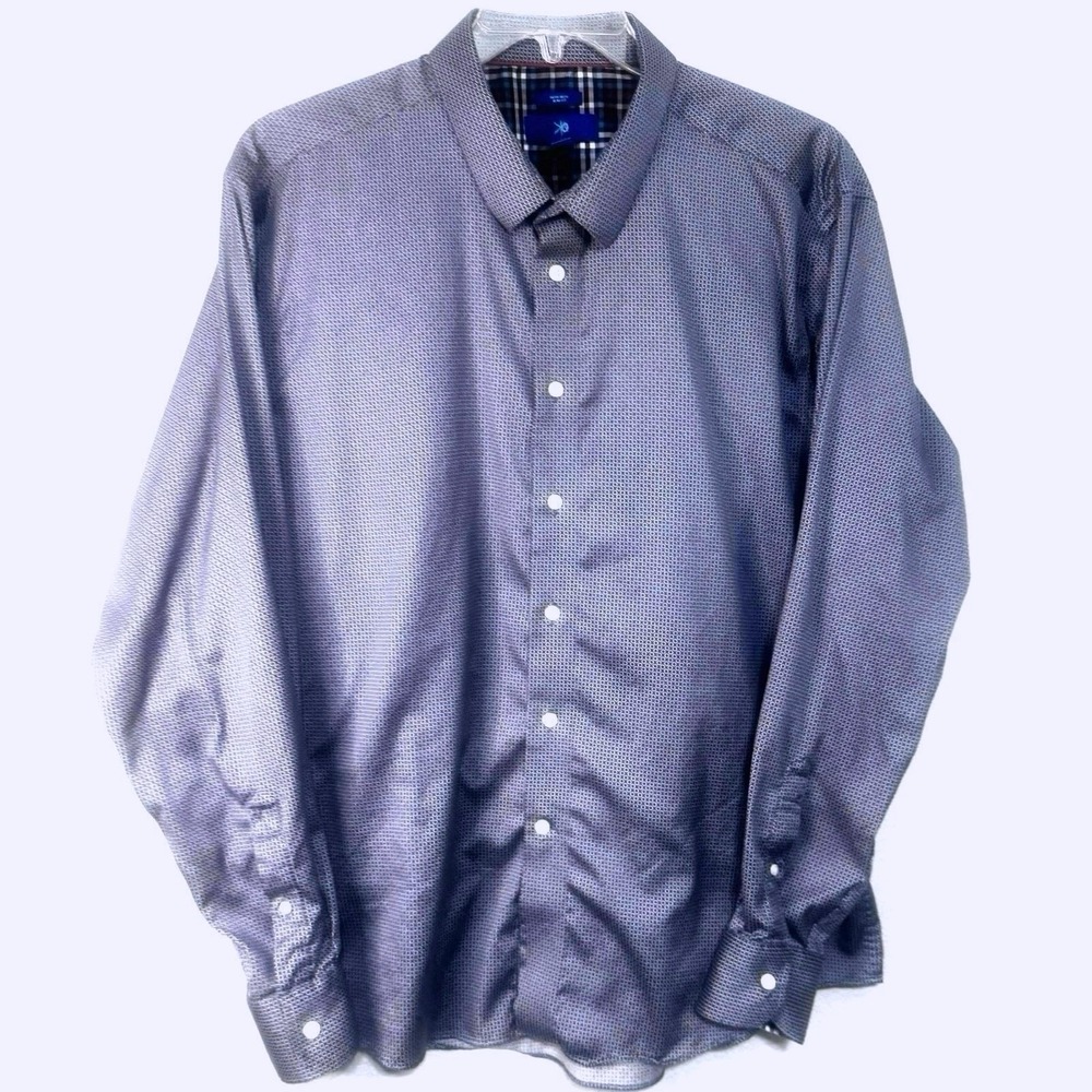 Egara Men's XXL‎ Blue Button Up Collared Patterned Modern Casual Dress Shirt